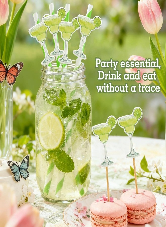 Nextpal 40 Pcs Margarita Straws, Green Striped Straws Margarita Party Favors with Fruit Toothpicks for Margs and Matrimony Bachelorette Decorations, Suitable for Bars family Gatherings - Image 3
